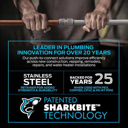 SharkBite Max 1/2 Inch Coupling, Push to Connect Brass Plumbing Fitting, PEX Pipe, Copper, CPVC, PE-RT, HDPE, UR008A