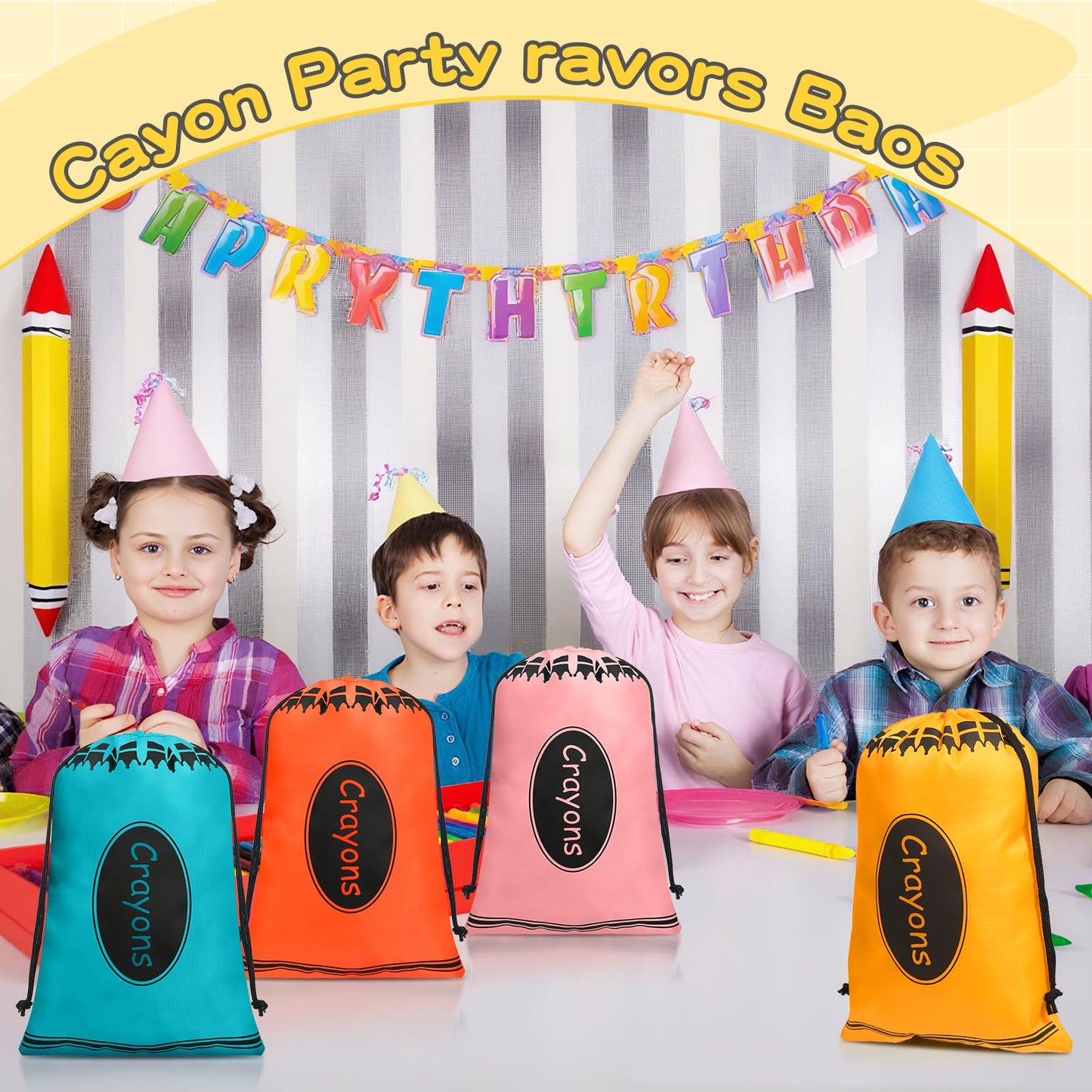 VZZNN 24 Pcs Crayon Drawstring Bags 8 Colors 10 x 7 IN Party Favors Bulk Reusable Treat Bags Back to School Graduation Birthday Party Supplies Bulk Rainbow