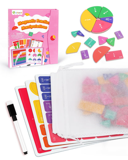D-FantiX Magnetic Fraction Book, Magnetic Fraction Tiles & Fraction Circles Set, Math Manipulatives for Elementary School, Montessori Fraction Manipulatives Learning Tools for Kids