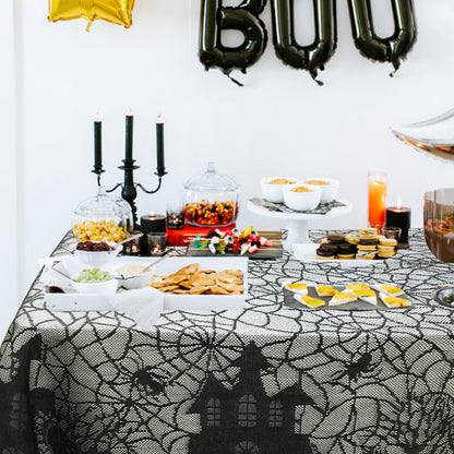 Joysail Halloween Tablecloth - Gothic Black Lace Spider Web Table Cover for Halloween Masquerade, Dinner Party, Scary Movie Nights Table Decorations - 53x68 Inches