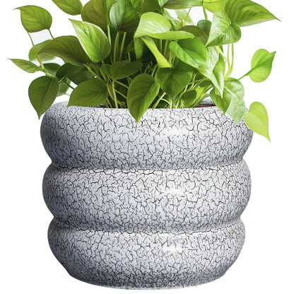 SQOWL Ceramic Pots for Plants - 8 Inch Plant Pot with Drainage Hole, Round Planter for Indoor Plants, Ceramic Flower Pots Outdoor, Modern Planter, Room Decor, Gifts for Plant Lover, Black and White