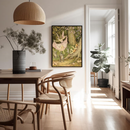 Poster Master Vintage Fairy Dancing In The Forest With Rabbits And Piper Poster - Fairytale Print - Mythical Art - Fairy Art - Aesthetic Creation - Living Room or Bedroom Design - 8x10 UNFRAMED Wall Display