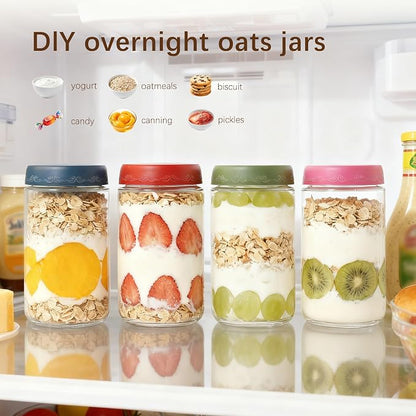 24 OZ Overnight Oats Jars with Lids 4 Pack, Glass Meal Prep Containers, Reusable Food Storage Jars, Airtight Mason Jars for Breakfast, Yogurt Parfait, Salad, Smoothies(4-1)