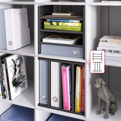 Ballucci 4-Tier Paper Sorter and File Organizer for Desk, Wood Mail Sorter, Fits into IKEA Kallax and ClosetMaid Cube Storage Shelves, Paper Tray, Mail Holder Stand for Classroom, Office, Black