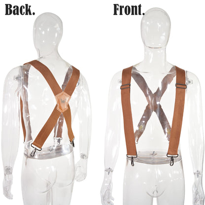 WELKINLAND Brown 2 inch wide suspenders, Heavy duty work suspenders for men, Swivel hook suspender, Thick suspender with belt loops