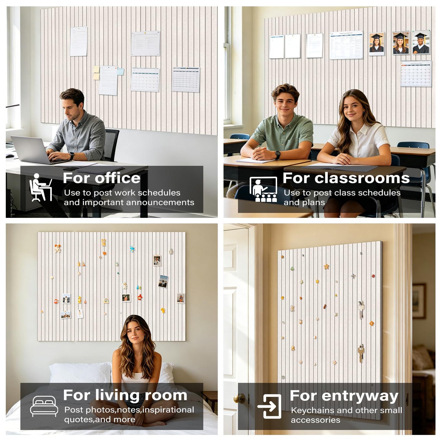 Large Felt Bulletin Board，47.2" x 35.4" 12 Pack Cork Board Alternative for Walls,Felt Wall Tiles for Office & Home Decor,Pin Board with 30 Pcs Pushpins and 72 Adhesive Tabs-Oatmeal