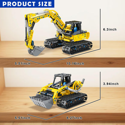 BeepZipp 2-in-1 Excavator & Bulldozer Building Kit - 399 Pieces STEM Educational Construction Toys for Kids, Creative Birthday Gift Idea