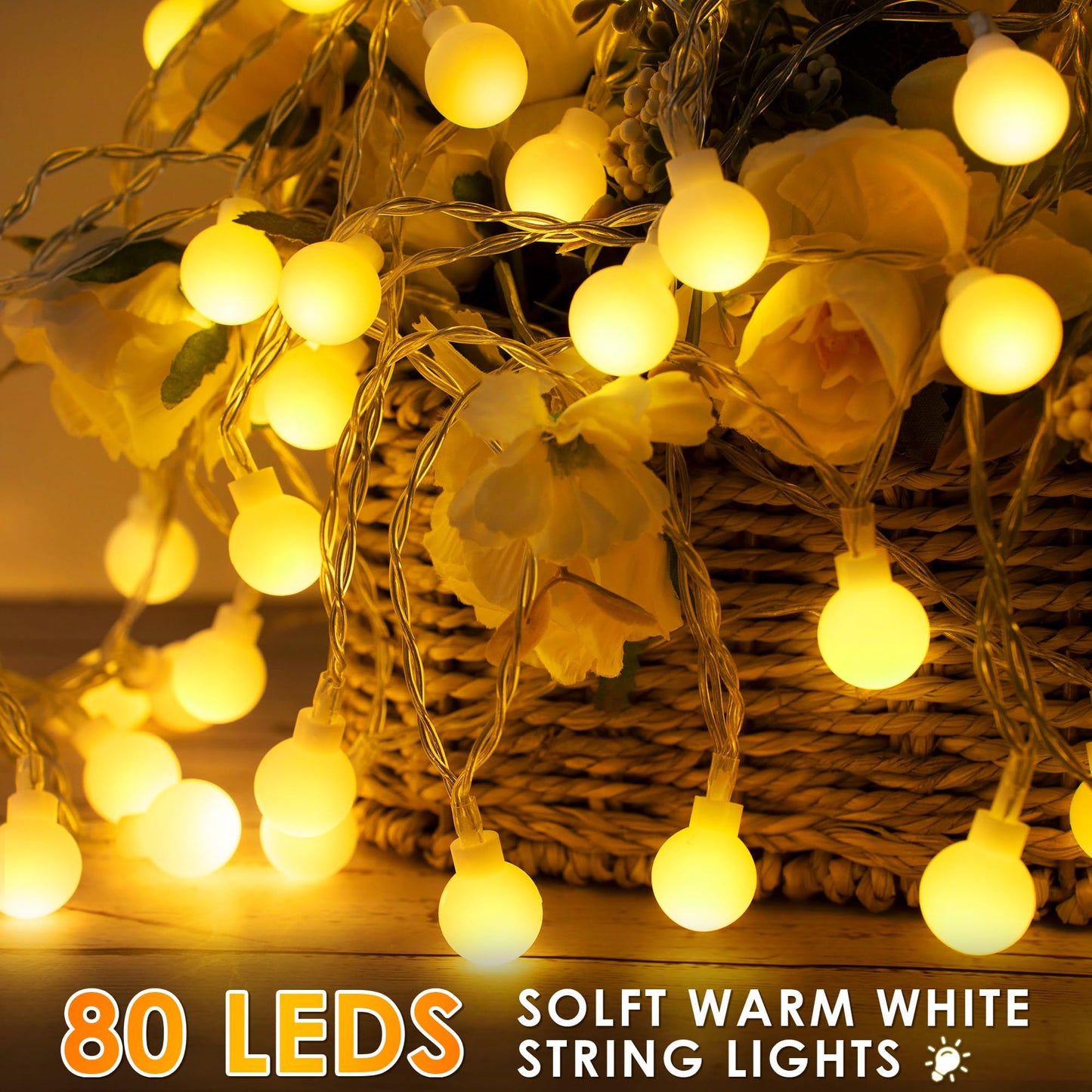ElectricWise 1 Pack LED Canopy Lights, 40ft 80LED Battery Powered Canopy Tent Lights Outdoor with 8 Modes, Warm White Canopy String Light for 10' x 10' Pop up Canopy Tent