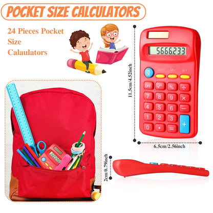Copkim 24 Pack Student Mini Calculator for Classroom, 8-Digit Display Dual Powered Handheld Math Tools for Teachers, School Supplies and Classroom Rewards, Compact Design(Red)