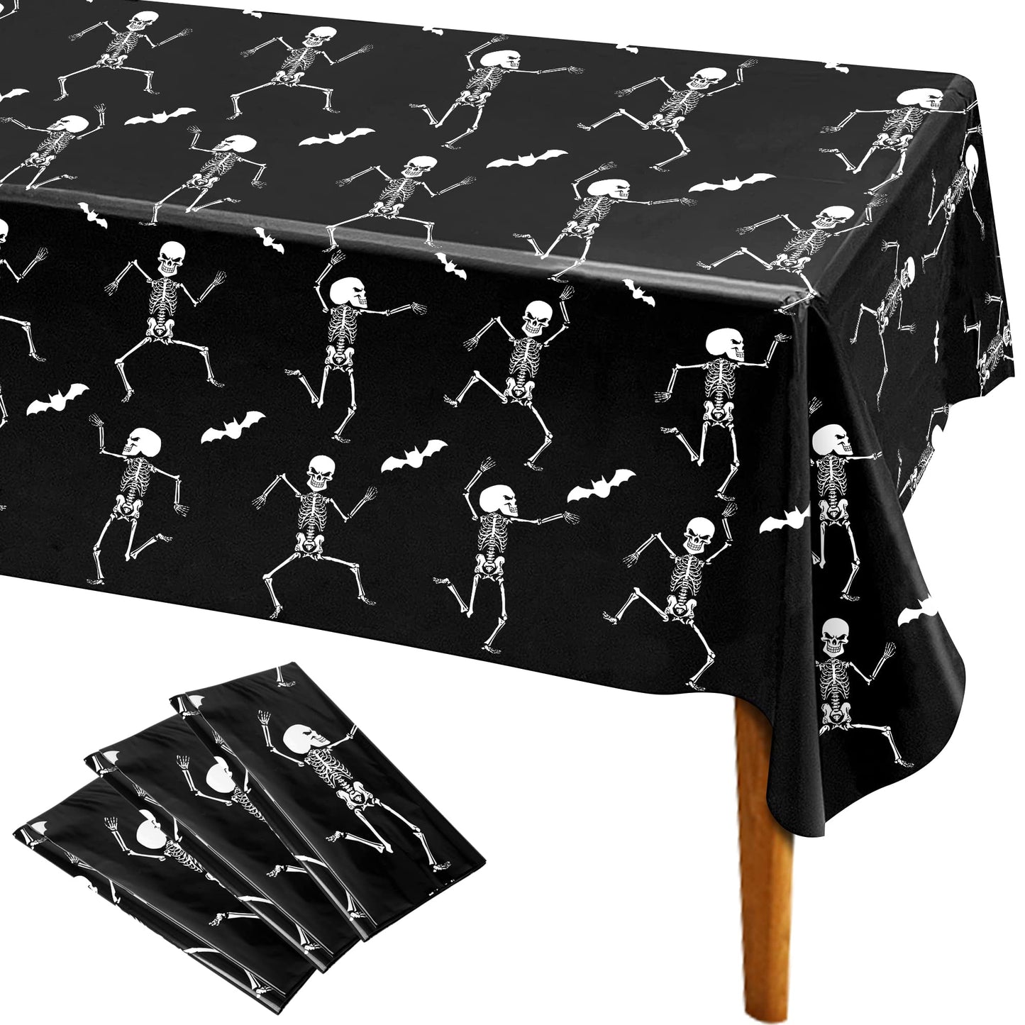 Iceyyyy 3 Packs Disposable Halloween Skeleton Tablecloth - 54" x 108" Plastic Waterproof Halloween Tablecover, Rectangular Halloweens Skeleton Table Cover for Ghost Themed Party Home Decor