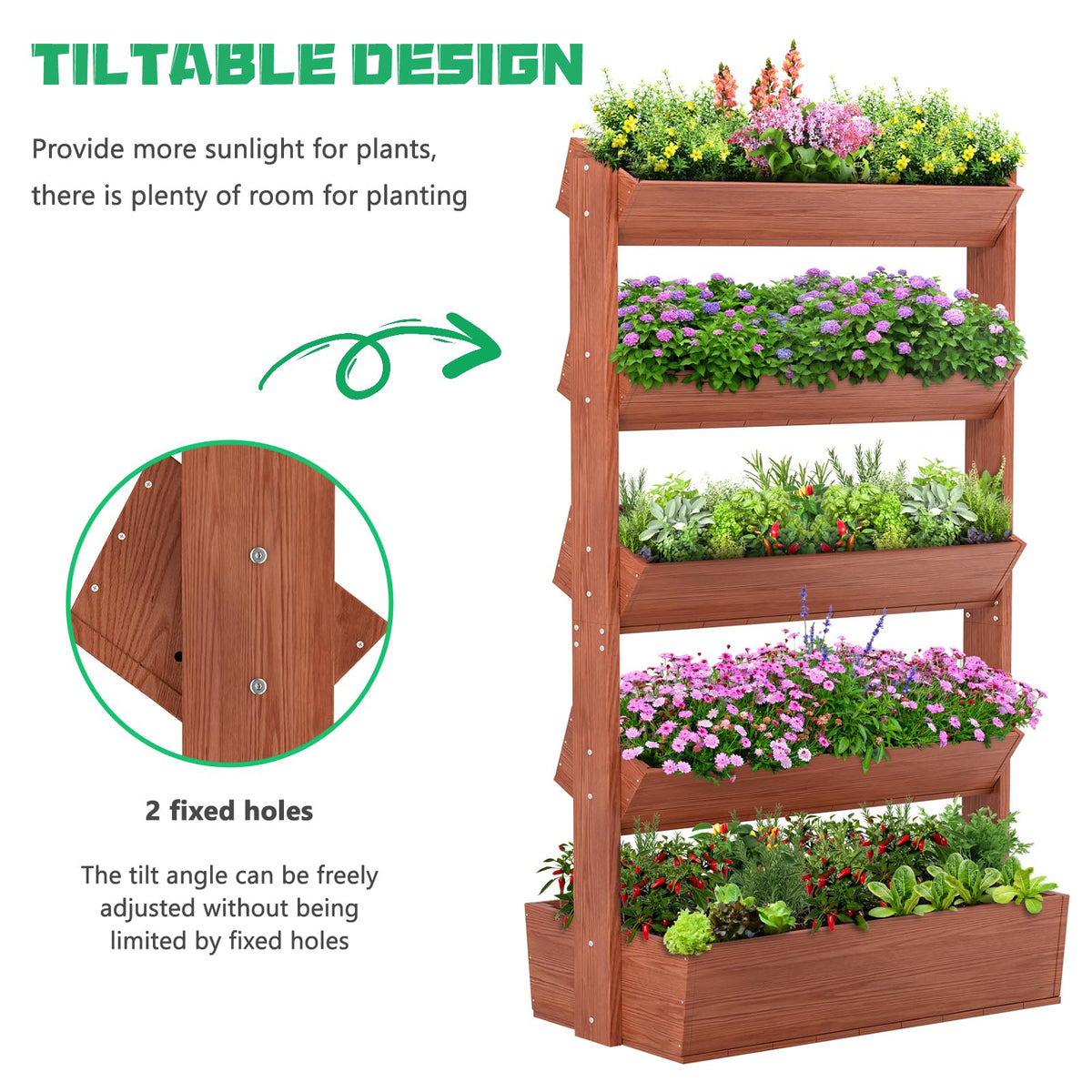 DoCred Vertical Wooden Raised Garden Bed, 5 Tier Garden Planters Freestanding Wood Plant Stand Flower Rack Wooden Planter Box for Plants Herbs Flowers Vegetables Outdoor Indoor Gardening
