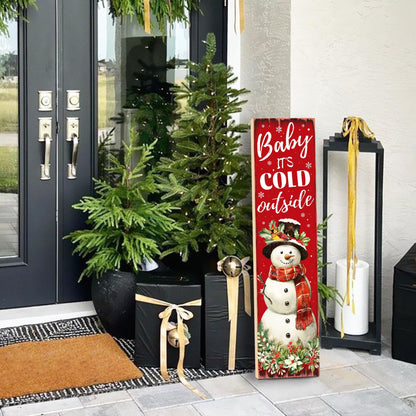 Christmas Snowman "Baby It’s Cold Outside" Porch Sign 31.5" Rustic Welcome Sign for Front Door Farmhouse Style Standing Porch Decoration