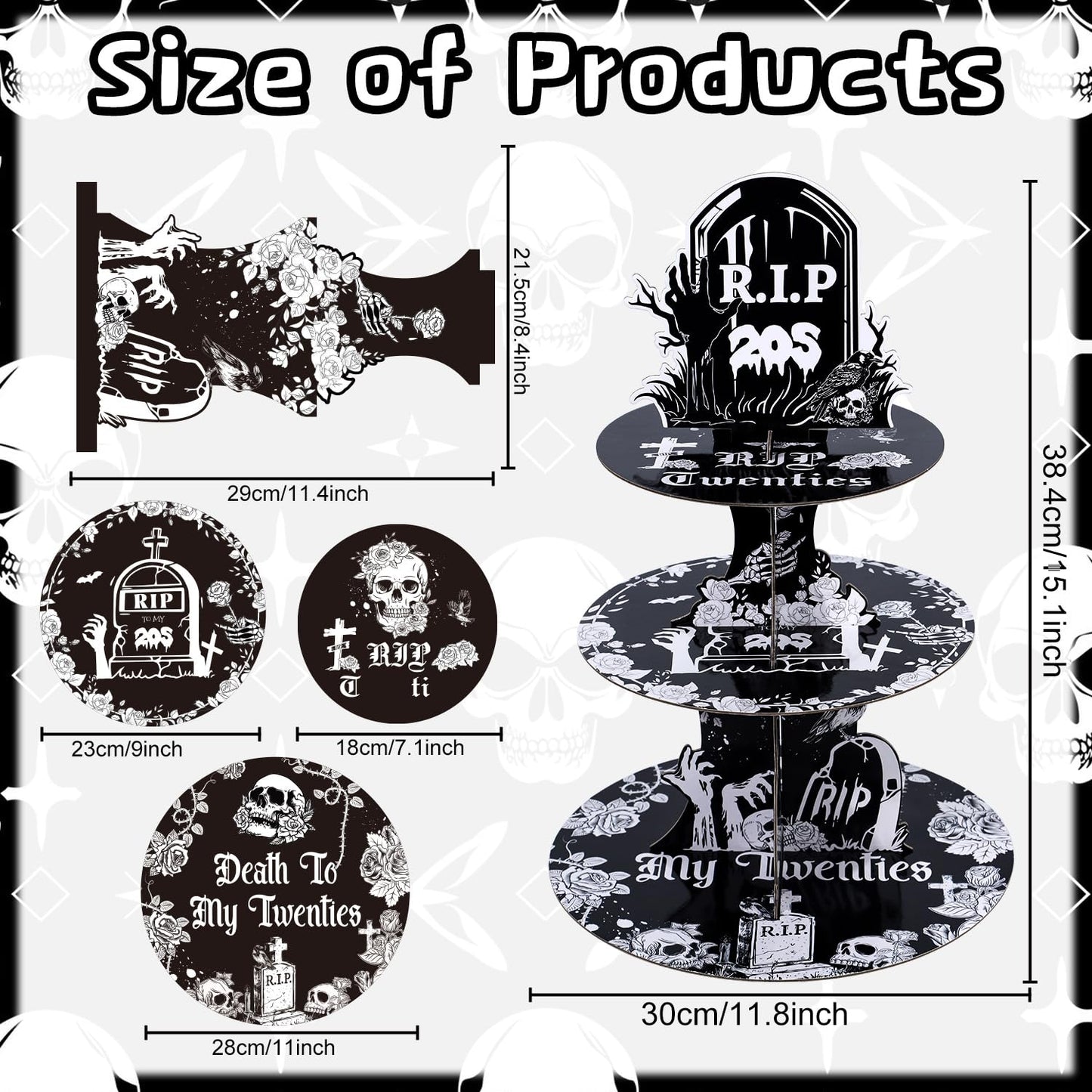 Keluna Death to My 20s Decorations - Party Supplies Rip to My 20s Birthday Decorations Reusable 3 Tier Cupcake Stand Dessert Tower Holder for Rip 20 Birthday Decorations