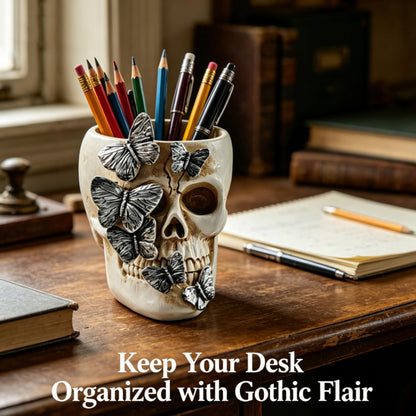 FJXMMT Skull Pen Holder, Skull Desk Accessories Holder Gothic Toothbrush Holder, Halloween Decor for Home Office School, Gift for Skull Lovers