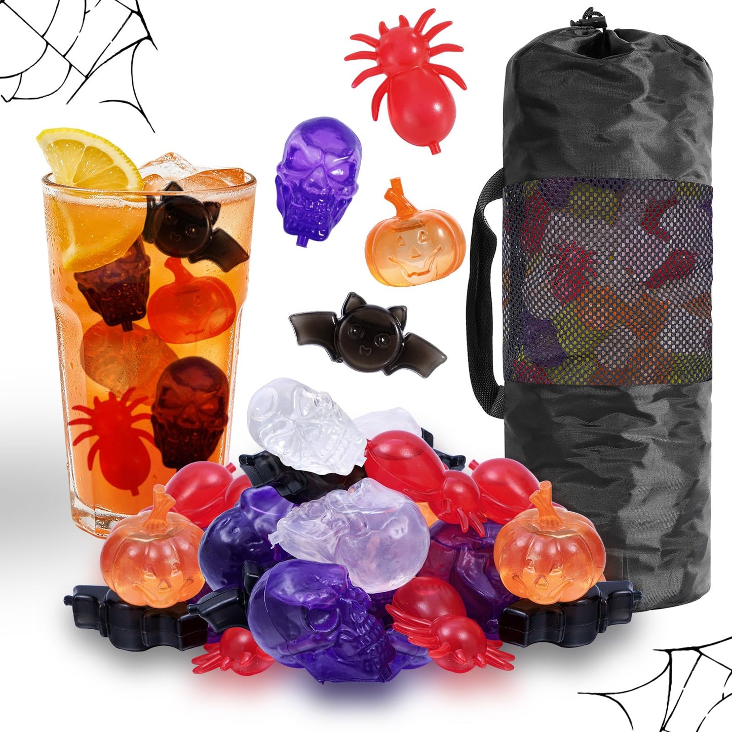 Tngan Halloween Reusable Ice Cubes for Drinks, 300 Pack Shaped Plastic Ice Cubes for Decor, Refreezable Ice Cubes Non-melting for Halloween Party, Bar, Home Celebration BPA Free