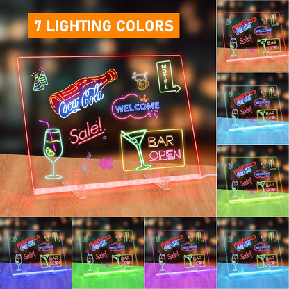LED Note Board with Colors, 13.8"X10" 4 Modes & 7 Colors Rewritable LED Acrylic Drawing Board, Holiday Trend Gift, for Schools, Home Offices