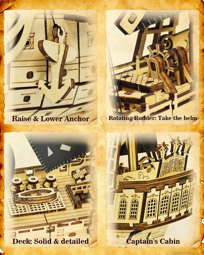 Pirate Ship 3D Wooden Puzzle for Adults - Ideal Christmas or Thanksgiving Gift for Model Enthusiasts 3D Puzzles for Adults