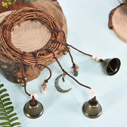 2Pack Witch Bells Hanging Wreath for Front Door Knob, Protection Wind Chimes, Handmade Witchy Decor with Wiccan Magic, Perfect Indoor Home Room Decor for Halloween Witchcraft (2packWitchBells)