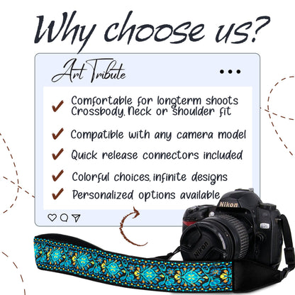 Art Tribute Camera Strap For Photographers Padded Universal Fit Neck Shoulder & Crossbody Strap Quick Release For DSLR/SLR/Mirrorless Canon Nikon Sony Olympus Compatible Great Gift for Photographers