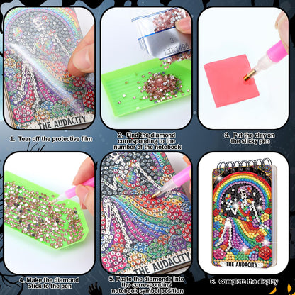 Fuyoooo 12 Pcs Summer Halloween Diamond Art Notebook Kits for Adults DIY Hawaiian Halloween Diamond Painting Notebook Gift Set Cover Notepad 5d Pink Skull Journal Art Crafts Accessories with Tools