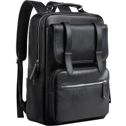MATE ELAN Leather Backpack Laptop 15.6 inch Lightweight Retro Business College Casual Travel Overnight Daypack Work backpack black Gift