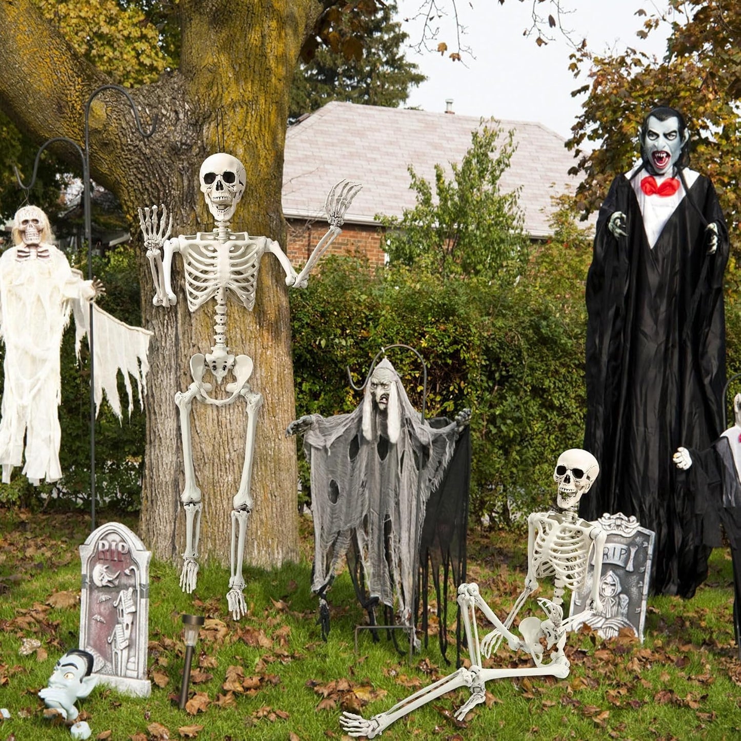Abakuku 5.4 ft Posable Halloween Skeleton Decorations,Human Bones for Halloween Party with Movable Joints,for Haunted Houses, Front Lawn, Graveyard Props