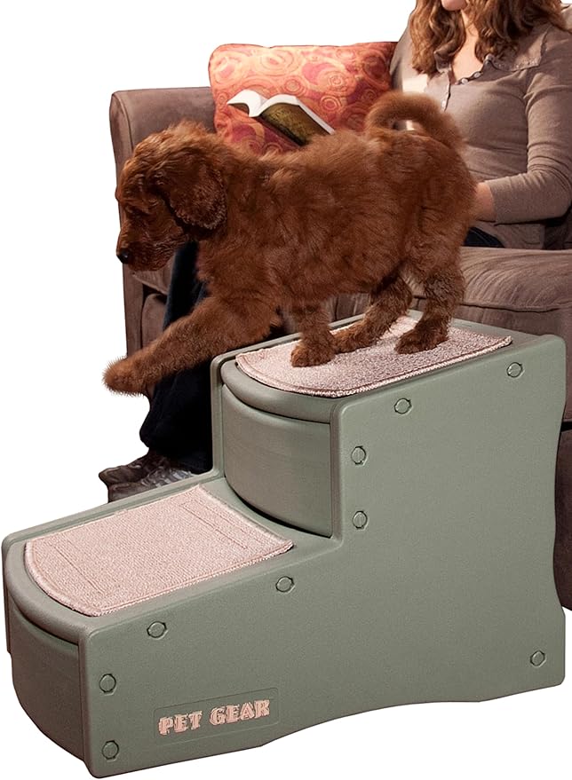 Pet Gear Easy Step II Pet Stairs, Willow, 2 Step | For Cats/Dogs up to 150 Pounds, Portable, Removable Washable Carpet Tread, No Tools Required