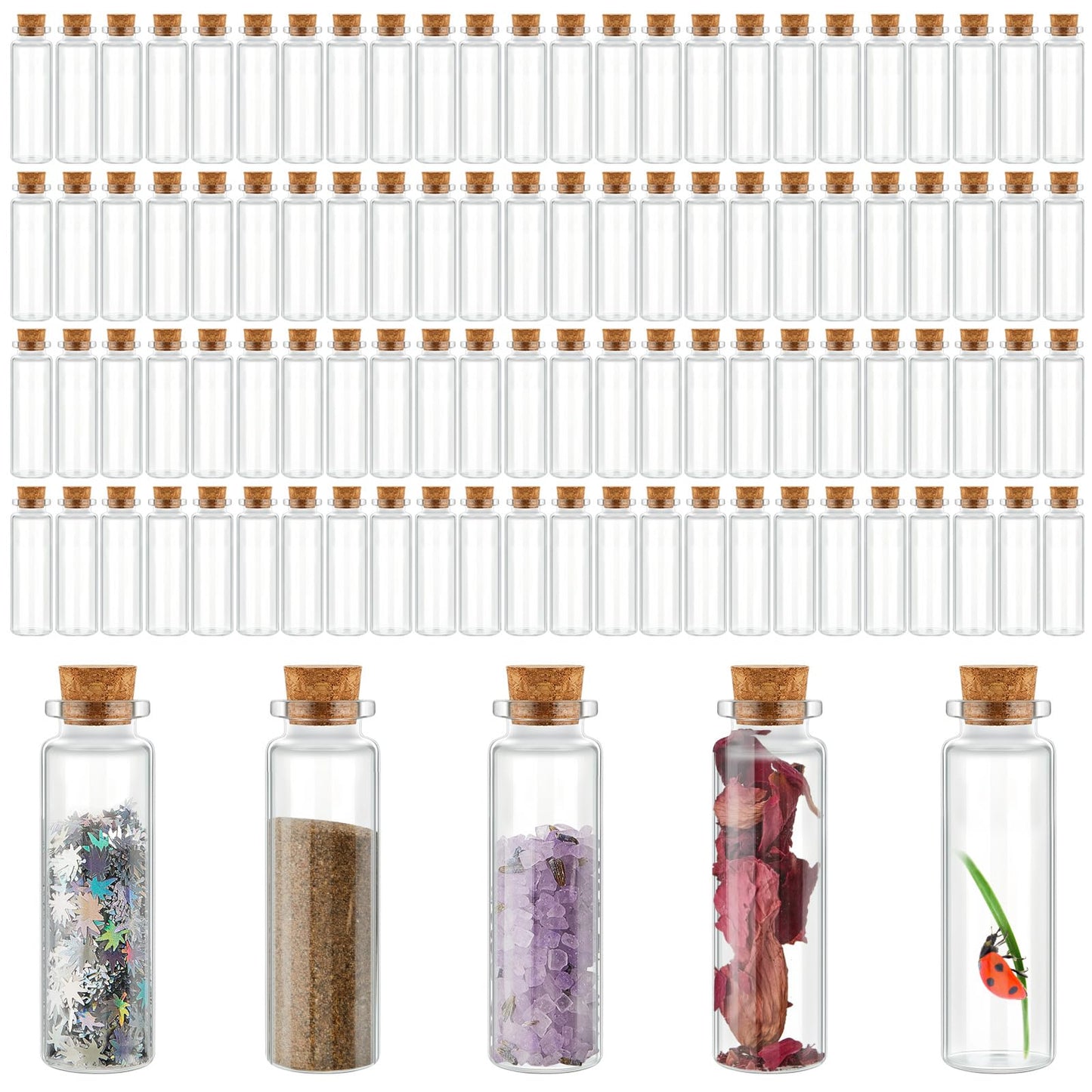 Gerrii 150 Pcs 15 ml Mini Glass Bottles with Wood Cork Stoppers, Mini Potion Glass Vials Small Clear Bottles Wishing Message Spell Tiny Jars Sand Art for Halloween Decoration Wedding DIY Favor
