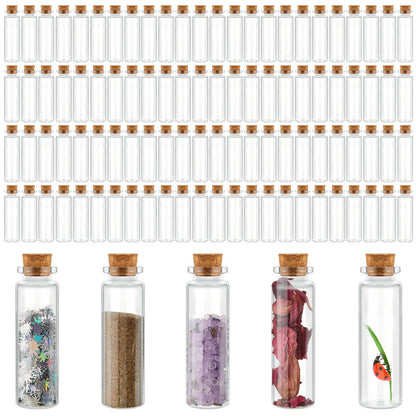 Gerrii 150 Pcs 15 ml Mini Glass Bottles with Wood Cork Stoppers, Mini Potion Glass Vials Small Clear Bottles Wishing Message Spell Tiny Jars Sand Art for Halloween Decoration Wedding DIY Favor