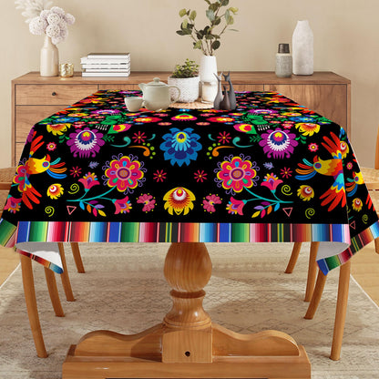 Hexagram Mexican Tablecloth 54x78 Inches Rectangle Halloween Cinco De Mayo Fiesta Waterproof Table Cloth for Home Party Dinner Decorations Black