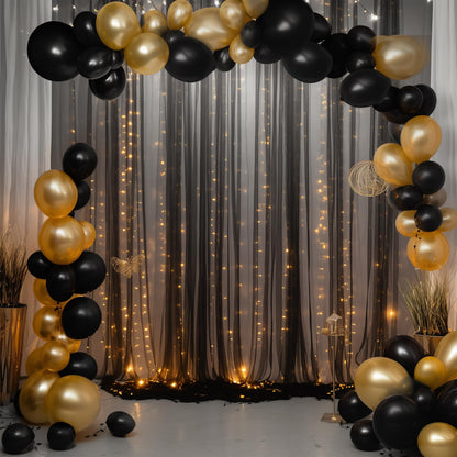 10x10ft Sheer Black Backdrop Curtains for Parties, Tulle Wedding Arch Draping Fabric Photo Background for Birthday Party Halloween Decorations