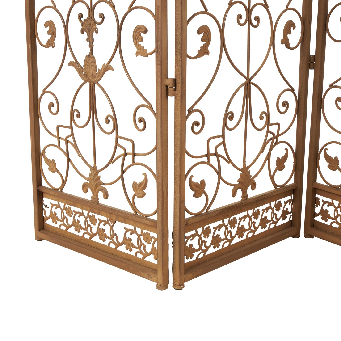 Deco 79 Metal Partition Room Divider Screen Hinged Foldable Arched Partition 5 Panel Privacy Screen with Relief Acanthus Design, Room Partition 80" x 1" x 80", Bronze