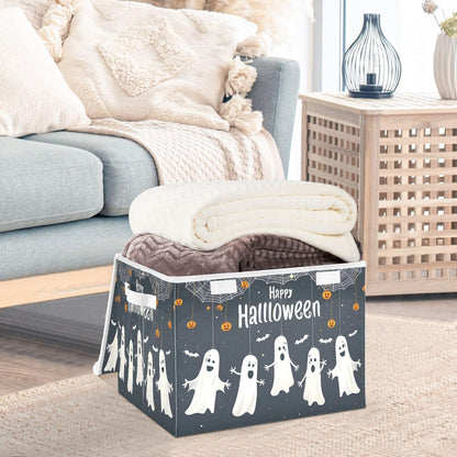 Storage Bins with Lids and Handles,Halloween Spider Bat Storage Box Storage Basket with Cover Collapsible Organizer Containers for Home Closet, Shelves