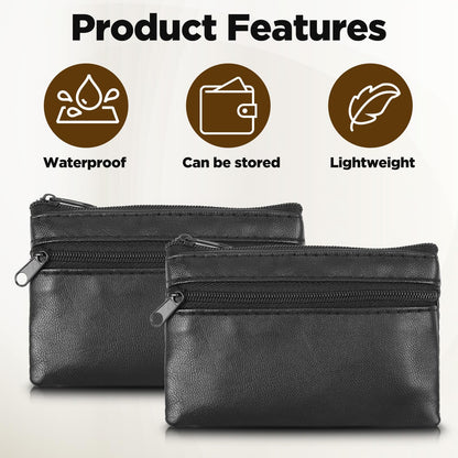 DOPENSPI 2 Pcs PU Leather Zipper Coin Purse, Mini Change Wallet Card Holder Black Zipper Pouch Small Coin Pocket Pouch for Women Men Purse Travel Daily Use