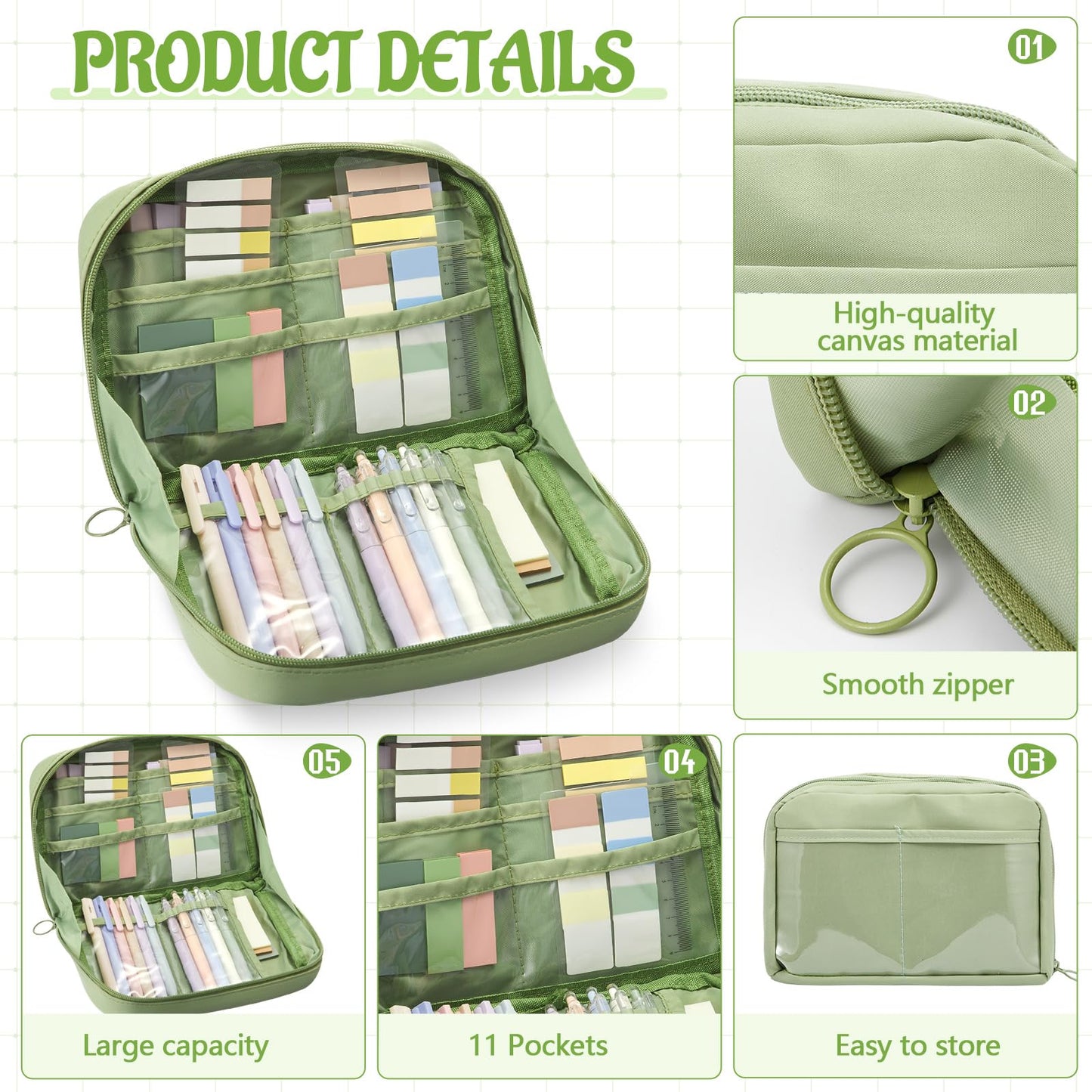 Jutom 110 Pcs Bible Study Supplies Bible Journaling Kit with Canvas Tote Bag Pen Case Notebook Highlighters Pen Sticky Note Tabs Page Markers Stickers Tape for Women Christian Christmas Gift(Green)