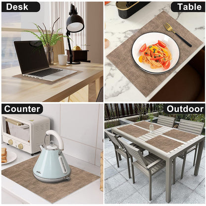 LANDVIEW Leather Heat Resistant Placemats Set of 6 Waterproof Wipeable Washable PU Table Mats,Easy to Clean Anti-Slip (6, Dark Brown)