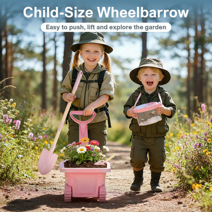 Dreamon Kids Gardening Tools & Bug Catcher Kit, 2-in-1 Outdoor Toys with Wheelbarrow and Bug House, STEM Educational Toys for 3 Year Old, Birthday Gifts Outdoor Gifts for Kids 3-5, Pink