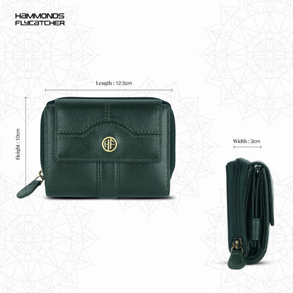 HAMMONDS FLYCATCHER Leather Ladies Wallet for Woman with 14 Card Slots - Clutch Purse for Women, Ladies Wallet for Women Stylish, Ladies Purse for Women Wallet, Purse for Woman, Green, 12.5 cm x 3 cm