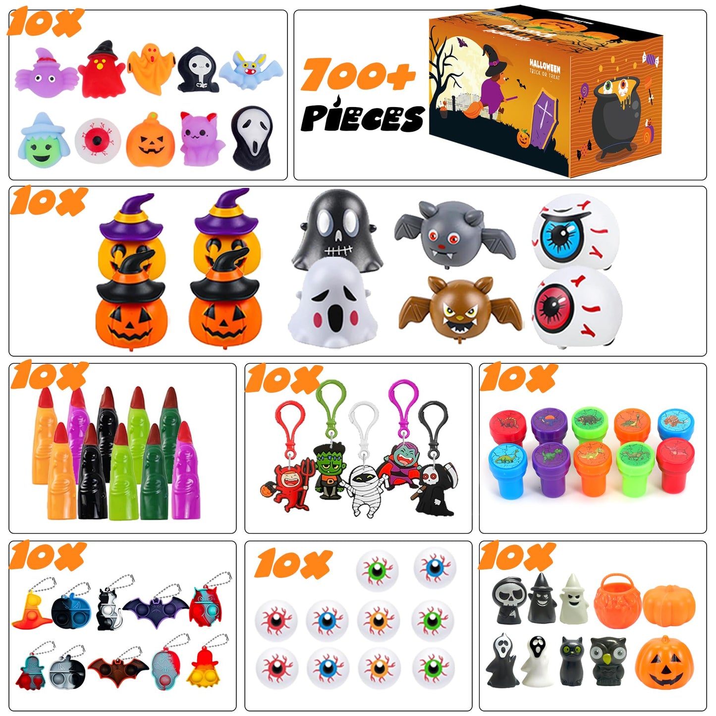 PLOUGVI 702PCS Halloween Party Favors Supplies Decorations - Trick or Treat Goodies Bag Fillers Stuffers - Halloween Toys for Classroom Prizes Gifts