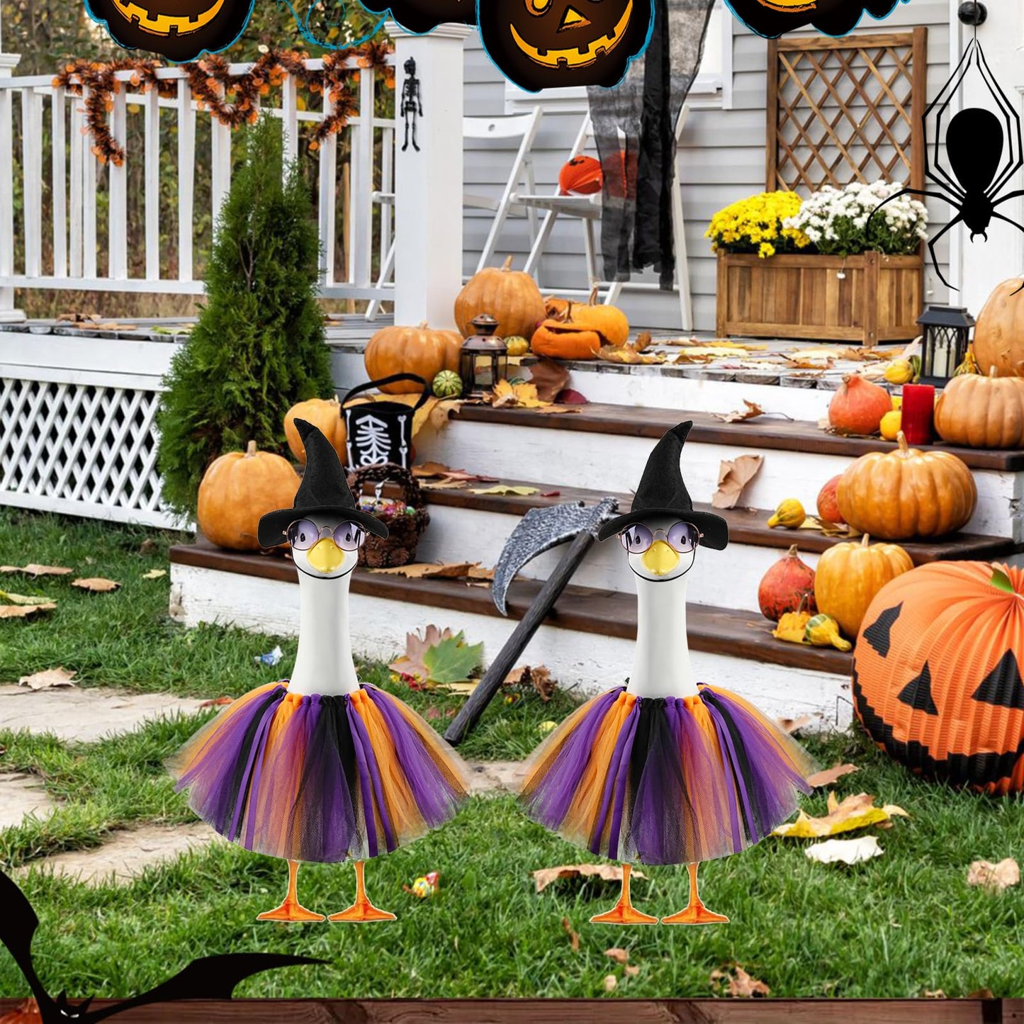 JIUENAGCN Halloween Witch Goose Outfit for 17/23 Inch Porch Geese, Waterproof Lawn Goose Costume for Outdoor Fall Decor, Garden Patio Statue Clothing for Cement Plastic Geese