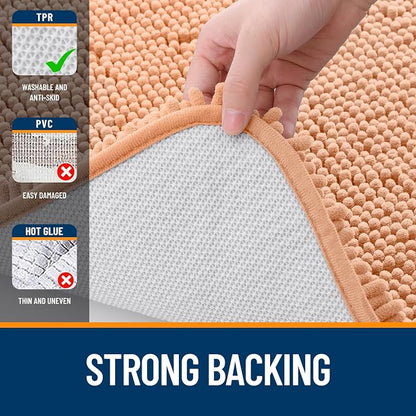 OLANLY Large Bathroom Rugs 70x46, Extra Soft Absorbent Chenille Bath Rugs, Rubber Backing Quick Dry, Machine Washable Bath Mats for Bathroom Floor, Tub and Shower, Home Decor Accessories, Peach