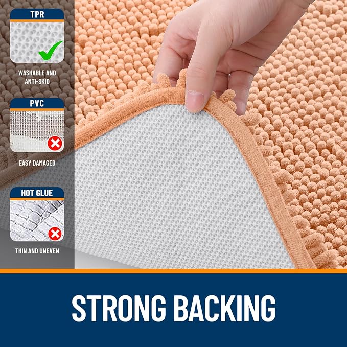OLANLY Bathroom Rugs 35x24, Extra Soft Absorbent Chenille Bath Rugs, Rubber Backing Quick Dry, Machine Washable Bath Mats for Bathroom Floor, Tub and Shower, Home Decor Accessories, Peach