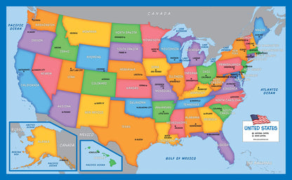 3 Pack - Solar System Poster for Kids [Long] + Simplified USA & World Map Set [Blank] (LAMINATED, 18" x 29")
