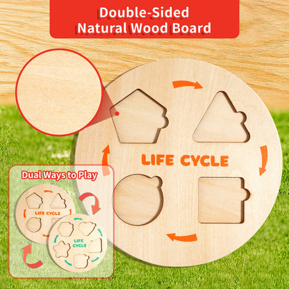 INIFEIDALA Montessori Wooden Preschool Learning Educational Toys Set for Toddlers 3-6,Life Cycle Puzzle, Shape Sorting Matching Game & Ecosystem Science Center – STEM Sensory Gifts for Boys & Girls
