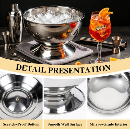 Yeatruojeet 12L Large Ice Bucket for Parties,Silver Stainless Steel Beverage Tub with Scoop – Champagne Bucket for Mimosa Bar Supplies, Wine Cooler Bucket, Drink Bucket for Celebrations