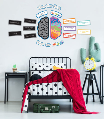 Carson Dellosa 29 pc Growth Mindset Bulletin Board Set, Motivational Poster, 2-Piece Brain With Affirmation Cards, Calm Down Corner Supplies and Classroom Decor