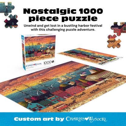 Buffalo Games Charles Wysocki - Hoopla at the Harbor - 1000 Piece Jigsaw Puzzle - Adult, 26.75 x 19.75 in - Includes Poster - Adult Jigsaw Puzzles