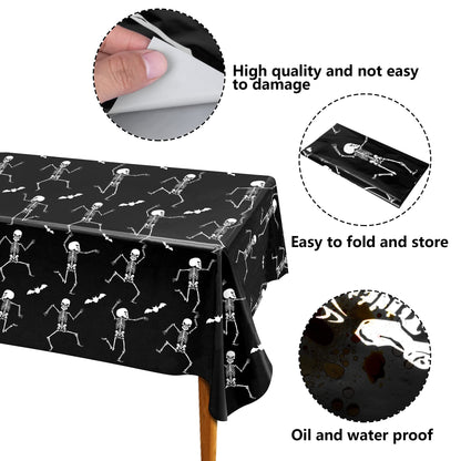 Iceyyyy 3 Packs Disposable Halloween Skeleton Tablecloth - 54" x 108" Plastic Waterproof Halloween Tablecover, Rectangular Halloweens Skeleton Table Cover for Ghost Themed Party Home Decor