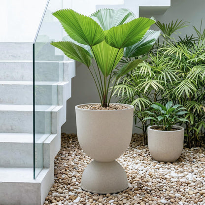 KOL Planters Flower Pots, Large Plastic Urn Planters for Indoor Outdoor Plants, Beige Pedestal Planter Pots, 23 Inch Tall Decorative Planters with Drainage Holes & Plugs for Patio Garden, 1 Pack