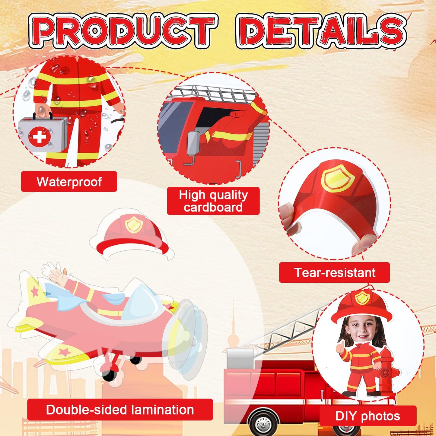 60pcs Firefighter Cutouts Fire Truck Bulletin Board Decorations Fireman Theme Paper Cut-Outs Classroom Decorations for Boy Girl Classroom DIY Craft Photo Kindergarten Preschool Wall Door Supplies